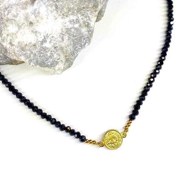 NEW Small Coin Necklace With Black Crystal Necklace - Picture 9 of 12